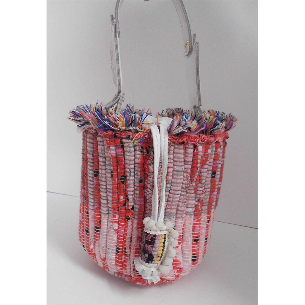 Kooreloo Multi Tweed Knit White Leather Fringe Small‎ Bucket Bag